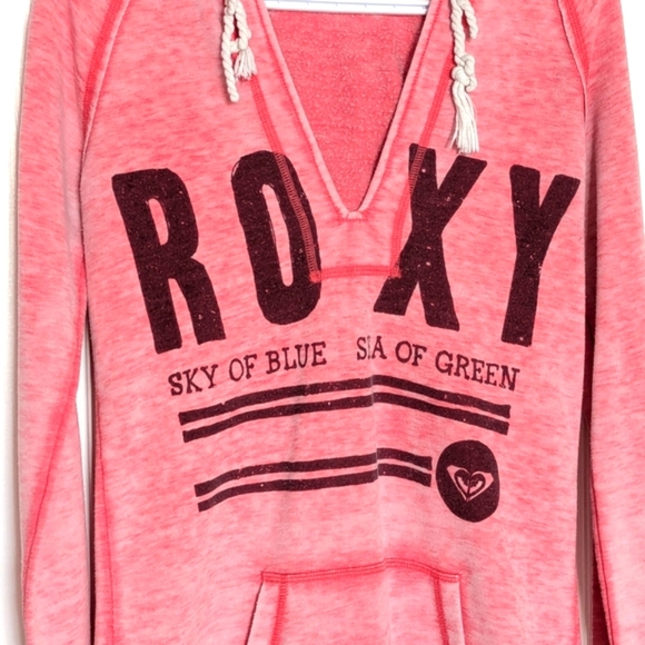 Roxy Women (Size M) Long  V-Neck Hoodie/Sweatshirt With Ravelled Drawstring Ties - Picture 3 of 16